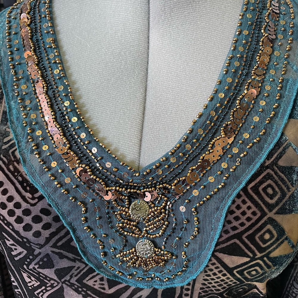 Vintage Unique Chagall Velvet Burnout Brown/Teal Top - Picture 3 of 10